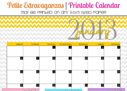 Free 2013 Printable Calendar Petite Extravaganzas