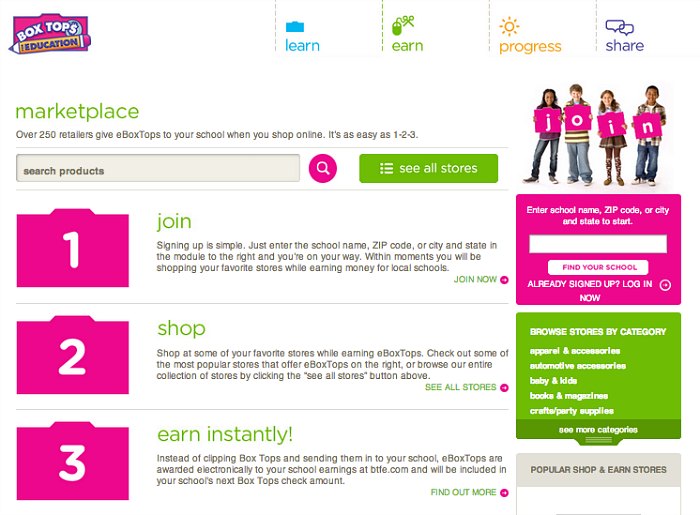 Box Tops for Education Marketplace Registration