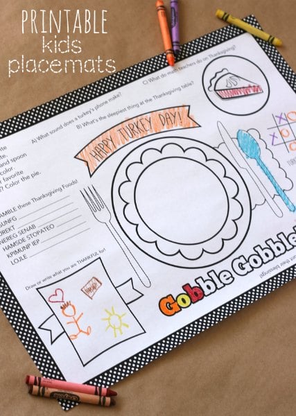 Thanksgiving Printable Kids Placemats