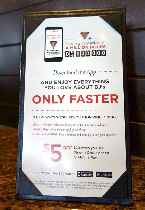 BJ's Restaurant Dine-In Order Ahead Mobile Pay