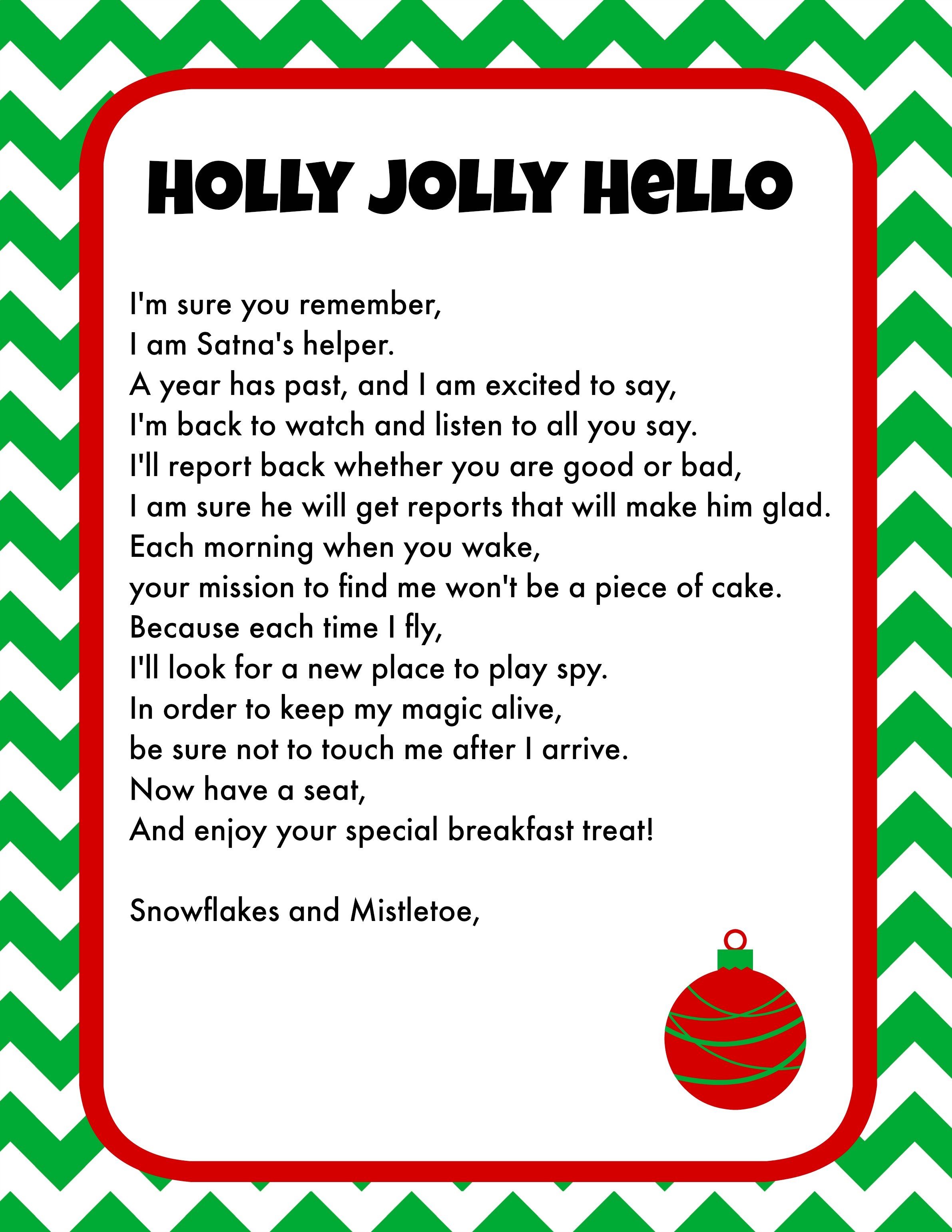 Elf On The Shelf Breakfast Ideas Printable Letter & Christmas PJs For Elf On The Shelf Arrival Letter Template