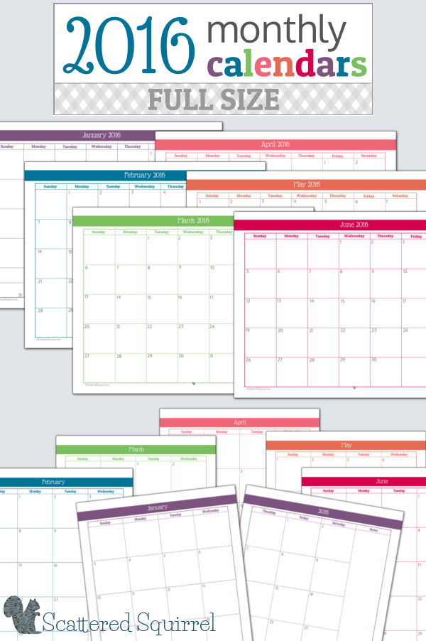 2016 Monthly Calendar