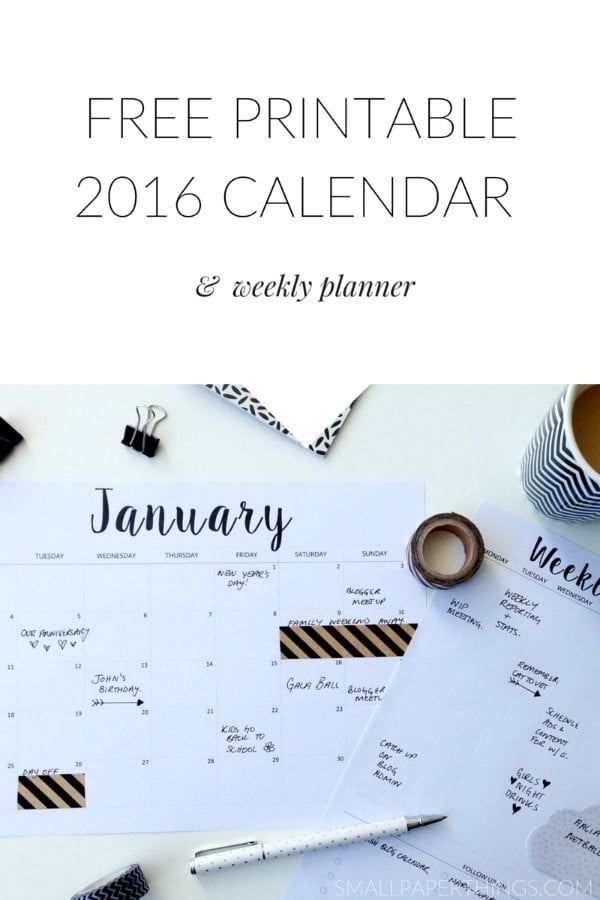2016 Printable Calendar Weekly Planner