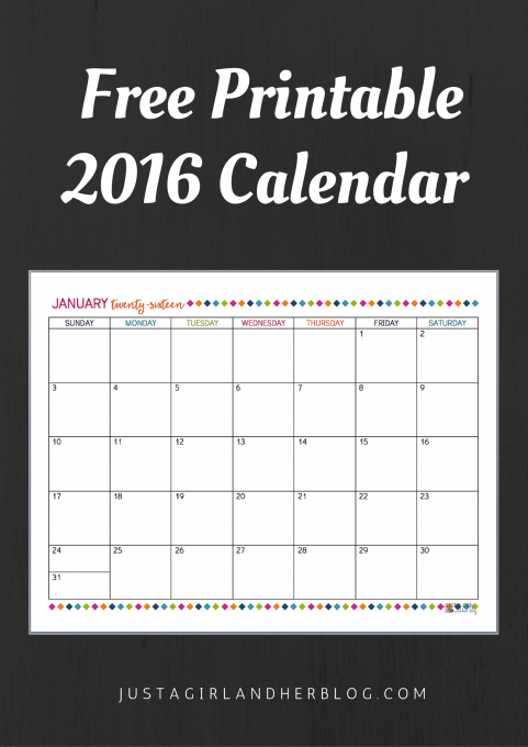 Free Printable 2016 Calendar