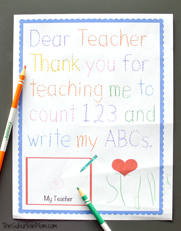 Traceable Preschool Teacher Thank You Note