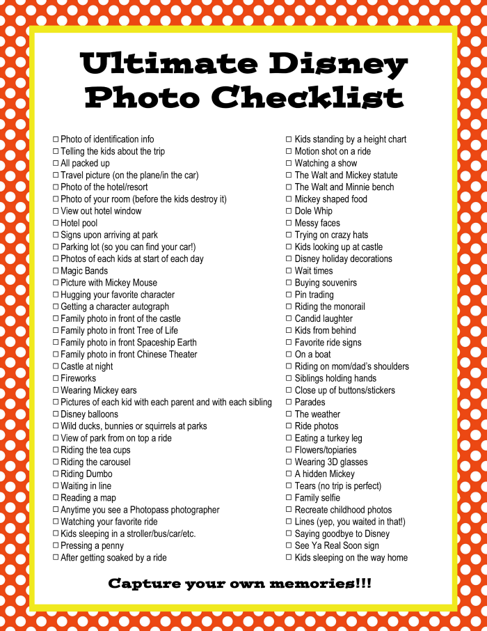 The Ultimate Disney Photo Checklist (Printable Checklist)