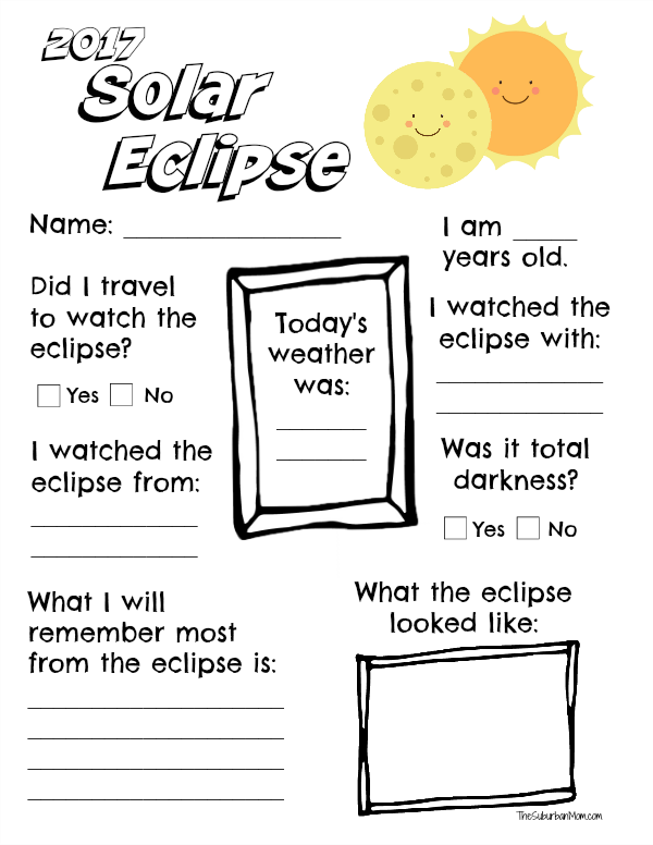 2017 Solar Eclipse Worksheet Printable - The Suburban Mom