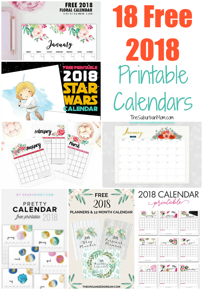 18 Free Printable 2018 Calendars