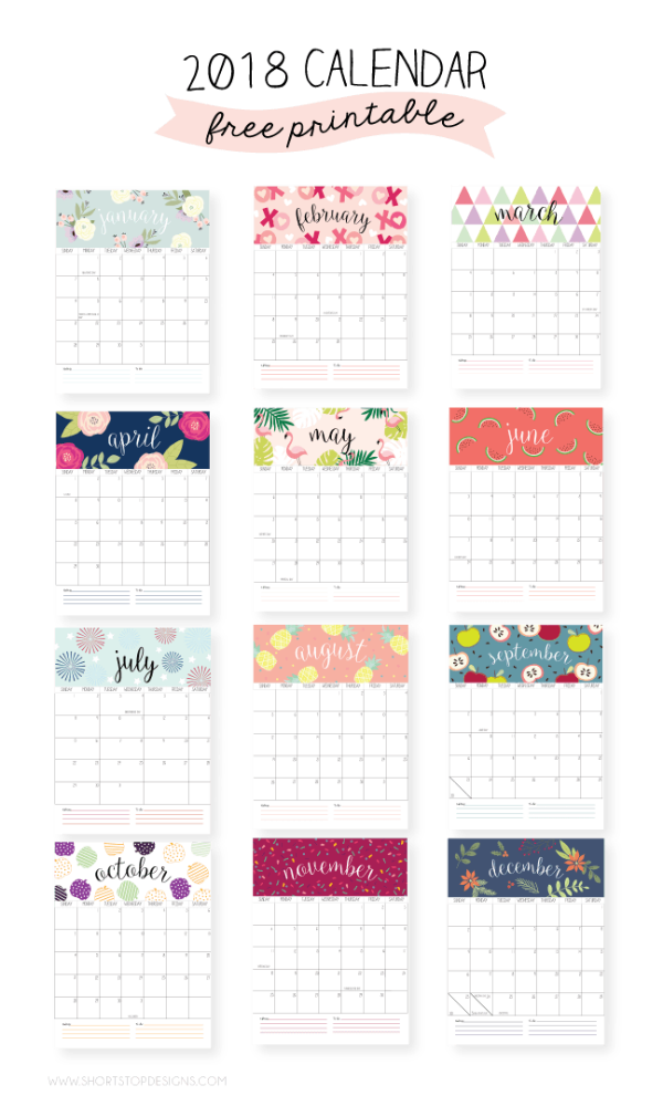 2018 Monthly PRINTABLE CALENDAR