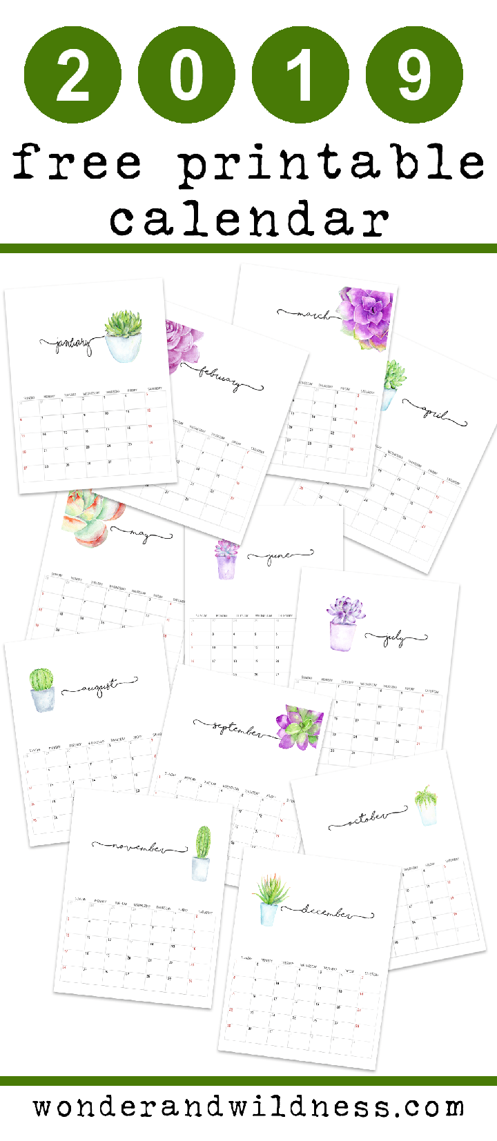 2019 Printable Calendar