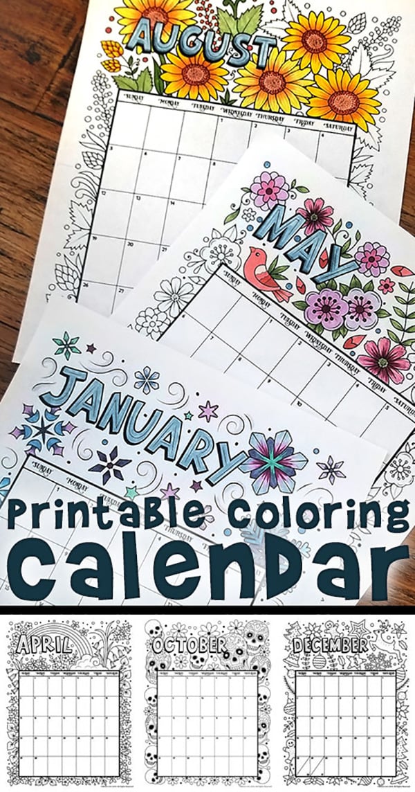 printable coloring calendar 2019
