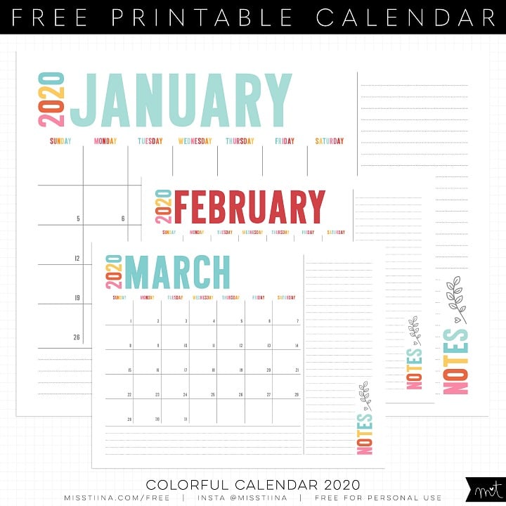 2020 Colorful Calendar