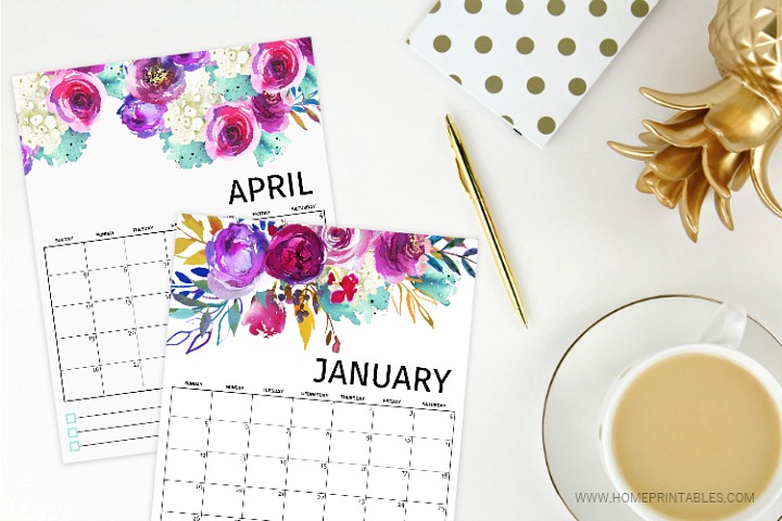 Watercolor 2020 Free Printable Calendar