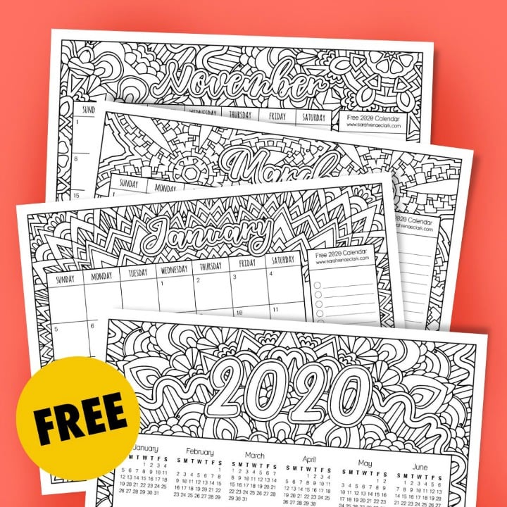 Free 2020 Coloring Calendar